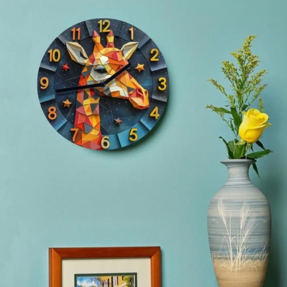 NIB! Gorgeous Detailed Artistic Style African Giraffe Clock! - Picture 3 of 7